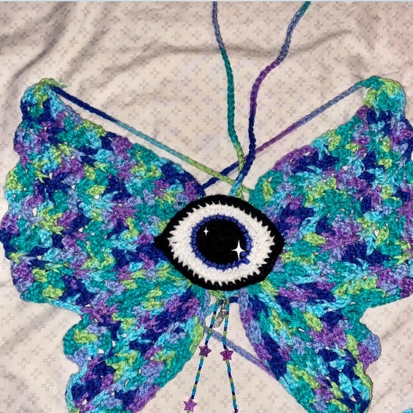 Earthbound Enchantment Unique Rave Festival Crochet Butterfly Top Eye - Picture 1 of 2